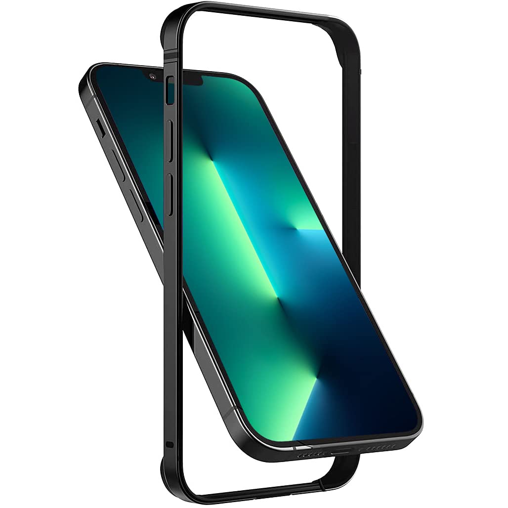 Arktis Hülle kompatibel mit iPhone 13, AirZero Alu Bumper Rahmen - Schwarz kabelloses Laden möglich Aluminium ultradünn federleicht