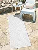 carpet city In-& Outdoor Teppich - Läufer 80x250 cm - für Innen-& Außenbereich - Wetterfest Balkon-Teppich, Terrasse, Flur, Küche - Wohnzimmer-Teppiche - Hochtief/ 3D-Effekt - Geo-Muster in Creme