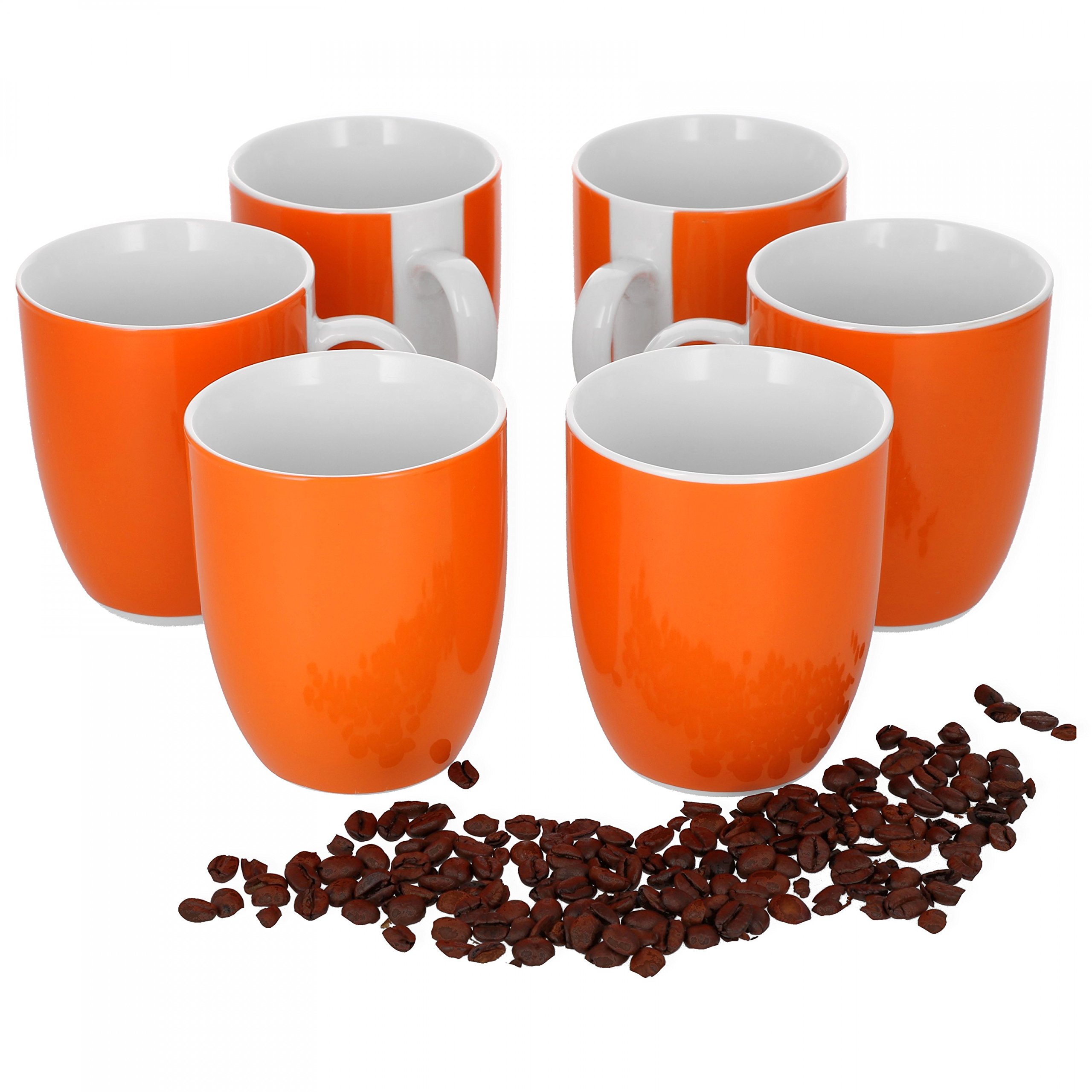 van Well Vario 6er Kaffeetassen-Set - Porzellan-Tasse groß - in fröhlichen Farben - pflegeleichtes Tassen-Set - für Spülmaschine & Mikrowelle geeignet - 300 ml Kaffeebecher Orange