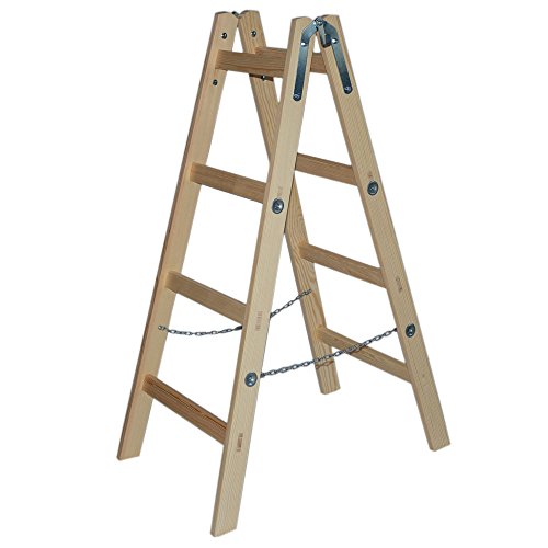Systafex® Leiter Doppelstufenleiter Malerleiter Elektrikerleiter Stehleiter Holzleiter (4 Stufen) 1,25m