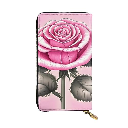 AthuAh Schöne rosa Rosen lange Clutch-Geldbörse, Damen-Geldbörse mit Reißverschluss, Multi-Karten-Organizer, und lange Geldbörse mit großer Kapazität, Schwarz , Einheitsgröße