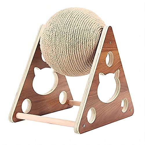BradOc katzenkratzball, Holz- und rollender sisal-seilball, langlebige schleifpfoten katzenkratzer Kletterer, interaktives Haustier-Spielzeug-Set,17cm