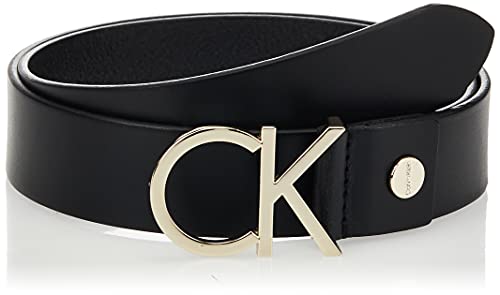 Calvin Klein Damen CK ADJ.Logo Belt 3.5CM Gürtel, Schwarz (Black Leather & Light Gold Buckle 910), 6661 (Herstellergröße: 100)