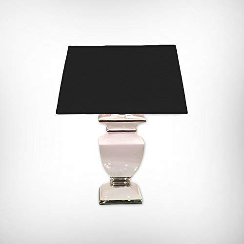 DRULINE Tischlampe Tischleuchte Keramiklampe 43 cm - Fuß: Weiß - Schirm: Schwarz