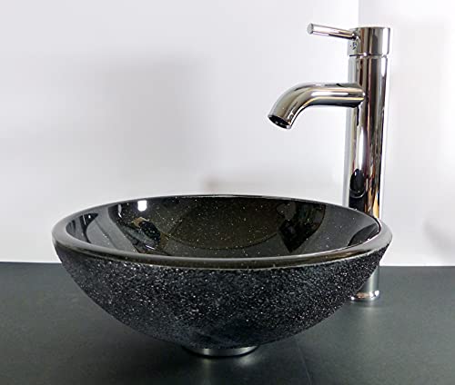 Nero Aufsatz Glas Waschbecken Waschschale schwarz Granit rund 31cm Waschtisch