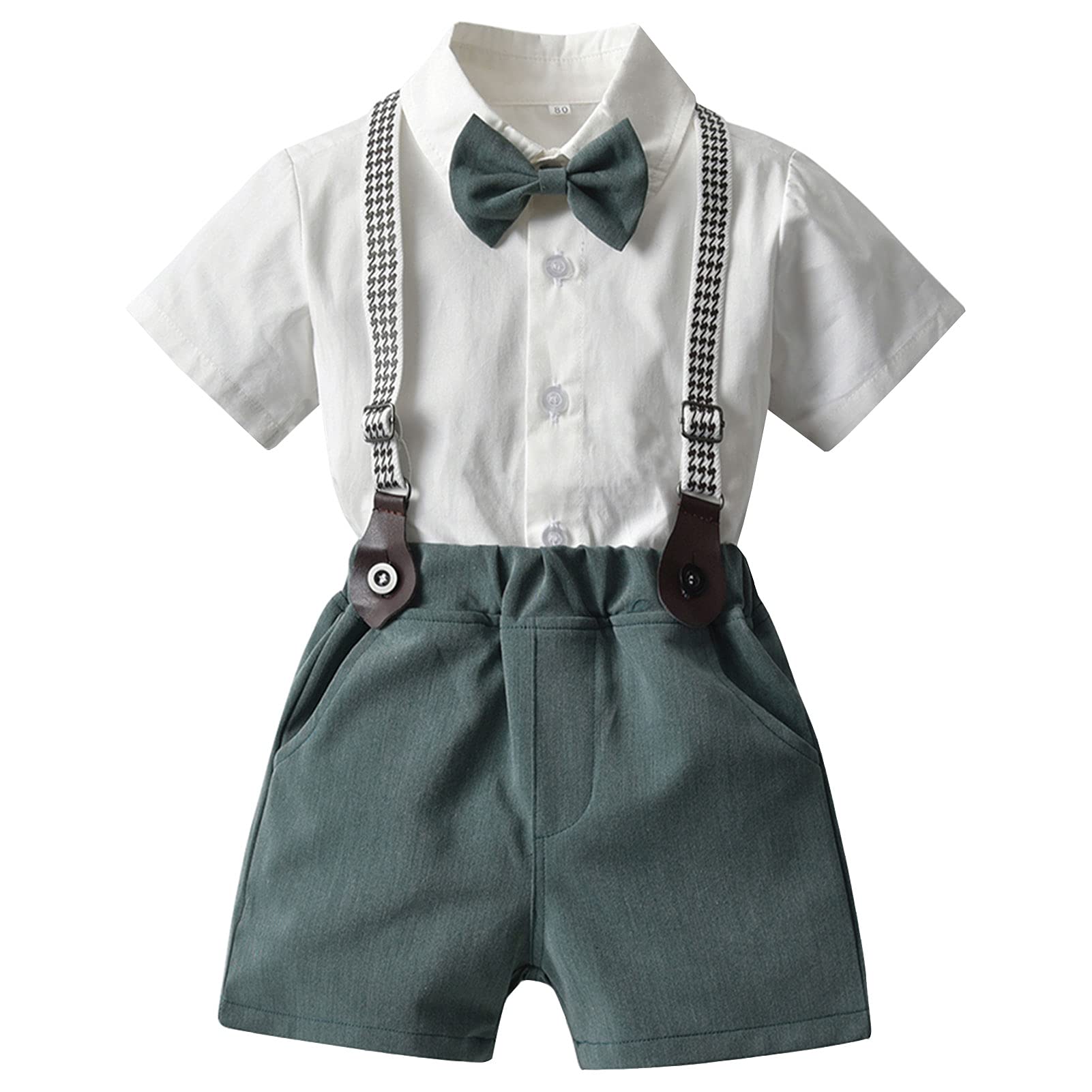 SXSHUN Baby Jungen Anzüge Sakkos Gentleman Anzug Kinder Taufe Hochzeit Weihnachten Kurzarm mit Kragen Strampler Sommer Bekleidung Set, Hellgrün, 7-8 Jahre(Größenetikett: 130cm)