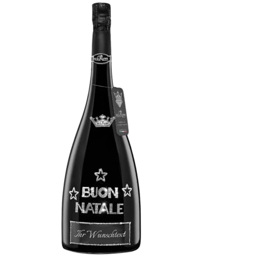 Geschenk Weihnachten personalisiert Prosecco Flasche 1,5 l mit Strass verziert Motiv: BUON NATALE