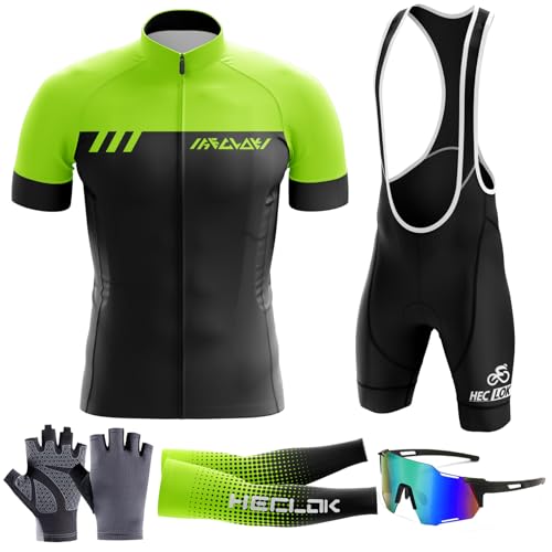 Herren Kurzarm Fahrrad Trikot Set,2024 neu Radtrikot Set＋atmungsaktives MTB Radtrikot Trägerhose Kits mit Sitzpolster Atmungsaktiv Elastische Schnell Trocknend Radtrikot (TYP-16,L)