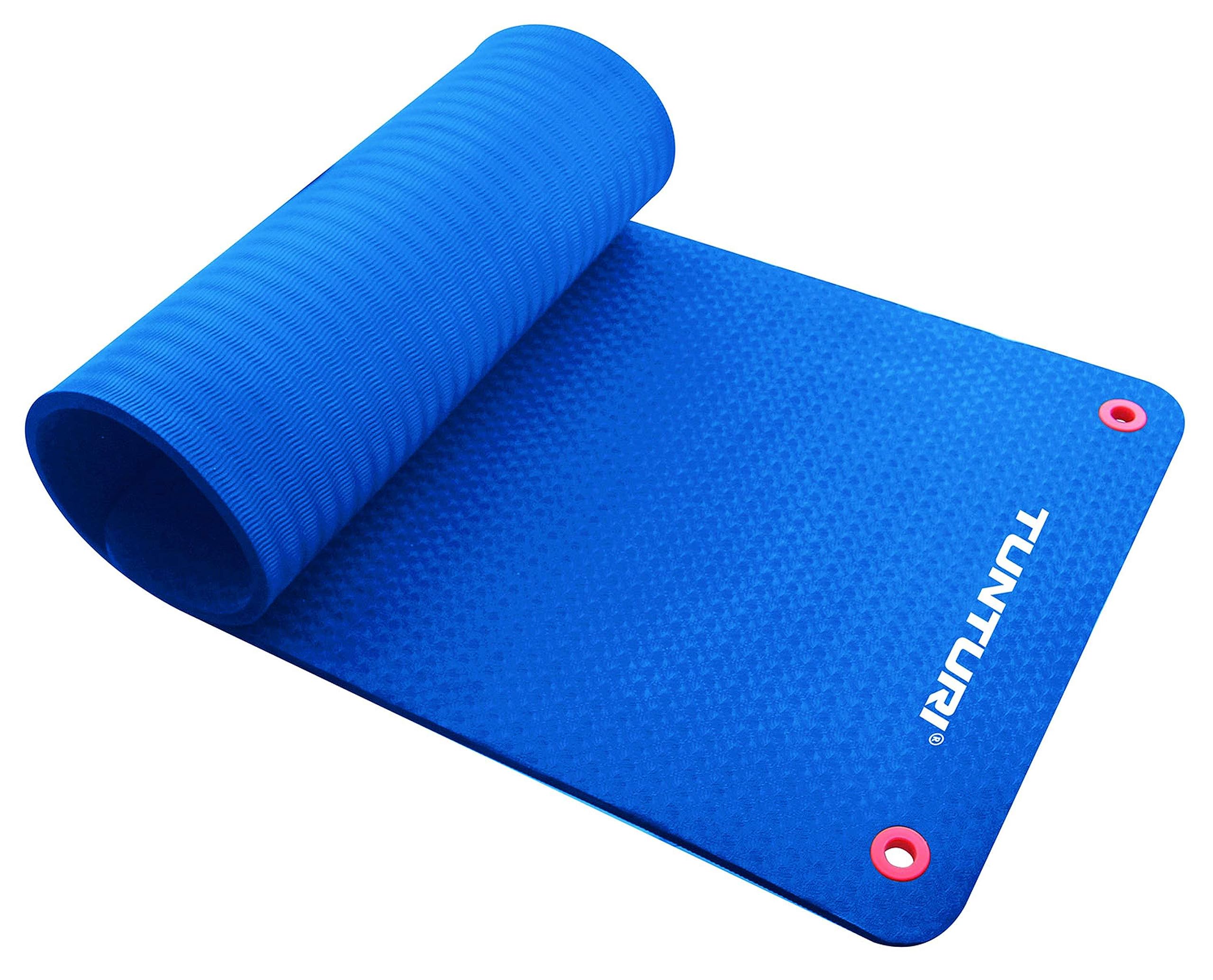 Tunturi Gymnastikmatte, extra Dicke Fitnessmatte 1,5 cm, 180 cm, blau, Yogamatte zum Aufhängen