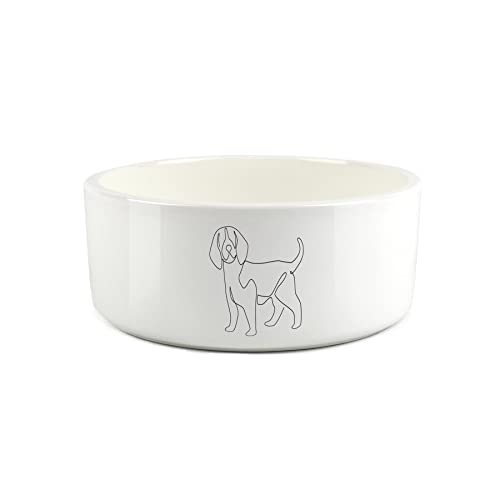 Beagle Dog Großer Futternapf für Hunde, feine Linienzeichnung, Keramik, Weiß