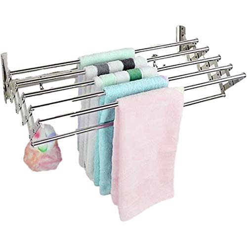 TCRAZY Wäscheständer – Wäscheständer mit 7 Stangen zum Aufhängen von Kleidung – an der Wand montierter Wäscheständer, ausziehbarer Trockner, Wäscheständer, Handtuch-Trockenständer (Größe: 50 cm)