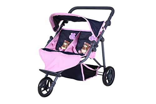 Knorrtoys 16735 - Zwillingspuppenwagen Duo - Navy pink Bear