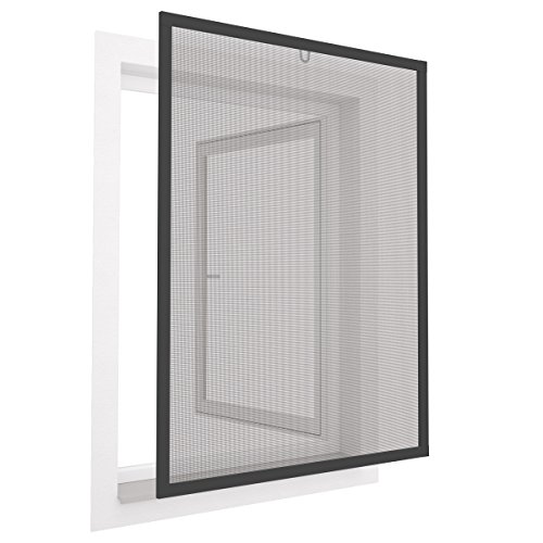 Diluma Insektenschutz Fenster Comfort 100x120 cm mit Alurahmen in Anthrazit - Fliegengitter aus Fiberglas - kürzbarer Spannrahmen ohne Bohren und Schrauben mit Dichtungsbürste