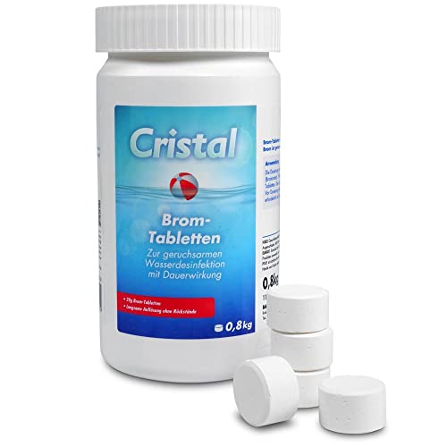 Cristal Bromtabletten (20g) - Geruchsarme und zuverlässige Wasserdesinfektion mit Dauerwirkung - Alternative zu Chlor - langsam rückstandsfrei löslich wirksam wie Chlor (1 Kg Dose)