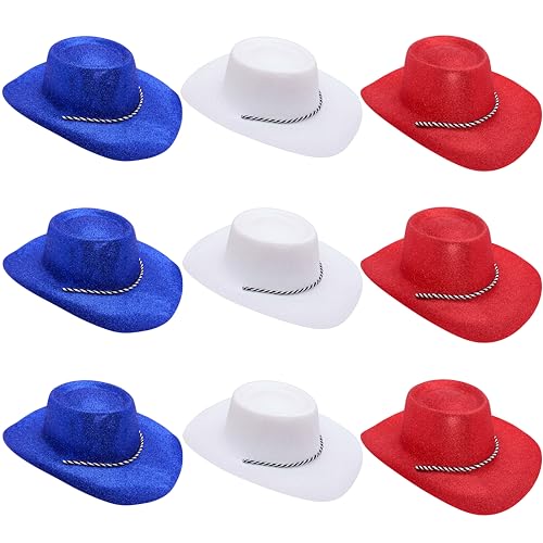 Toyland® Cowboyhüte aus Kunststoff, glitzernd, mit schwarzer und weißer Schnur, 34 cm, 9 Stück