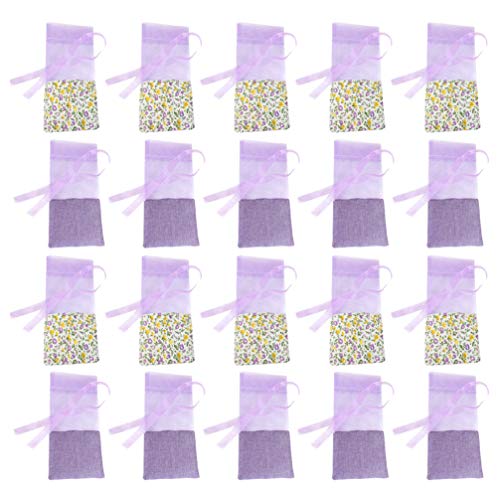 LIOOBO 20 Beutel Lavendelbeutel, Kordelzug, Gaze, leere Blumen, bedruckt, Parfümbeutel, für den Autoschutz