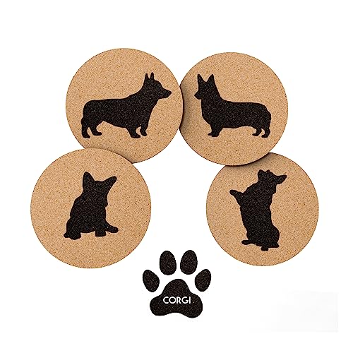 Corgi Lovers Kork-Untersetzer – Set mit 4 Hunde-Untersetzern mit schützender Unterseite | Corgi Deko-Untersetzer für Getränke | tolle Geschenkidee für Corgi Mütter und Väter