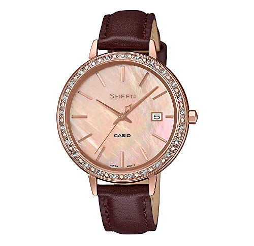 CASIO Damen Analog Quarz Uhr mit Leder Armband SHE-4052PGL-4AUEF