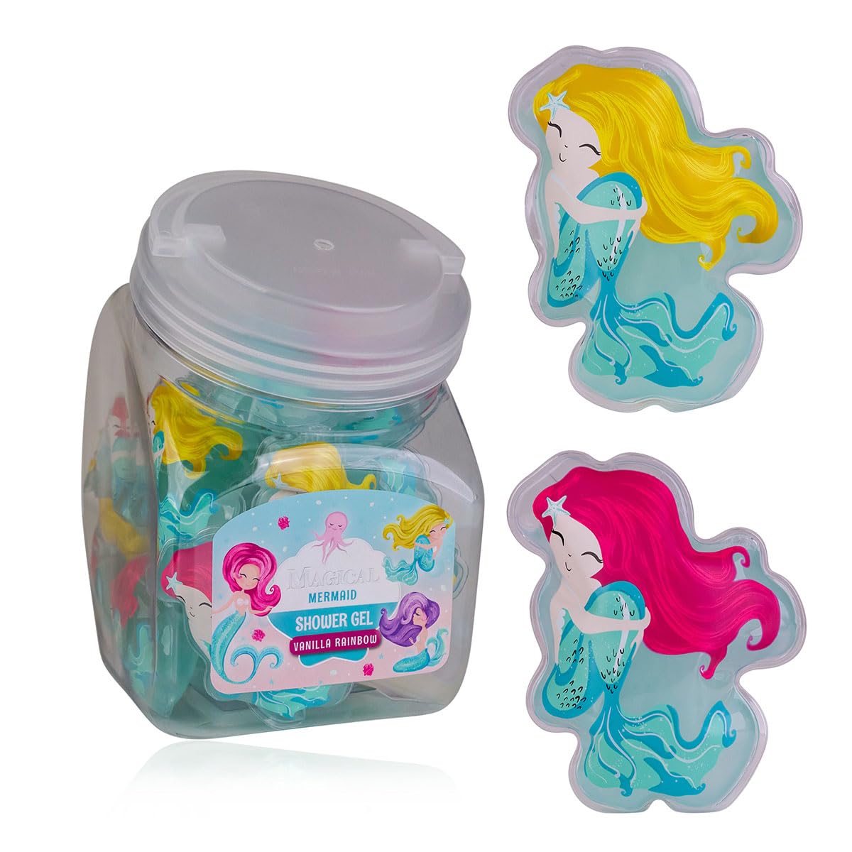 accentra Mini-Duschgel “MAGICAL MERMAID" – Großpackung Gastgeschenk für Kindergeburtstag, Tombolapreis oder Adventskalender Füllung – Bonbonglas mit 24 x 50 ml, Meerjungfrau