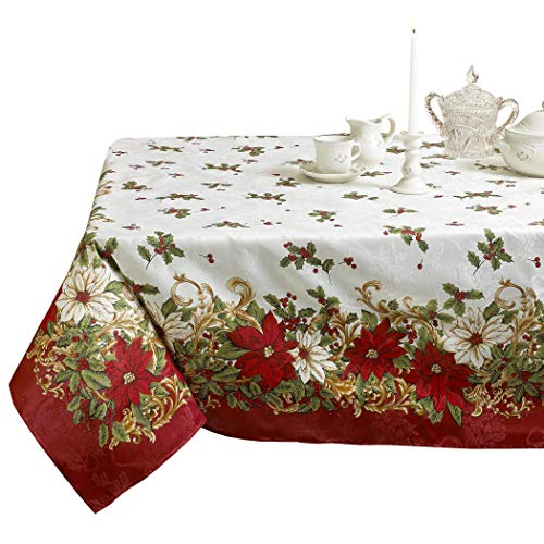Violet Linen Dekorative Tischdecke mit Weihnachtsstern und Stechpalmenbeeren, 152,4 x 259,1 cm