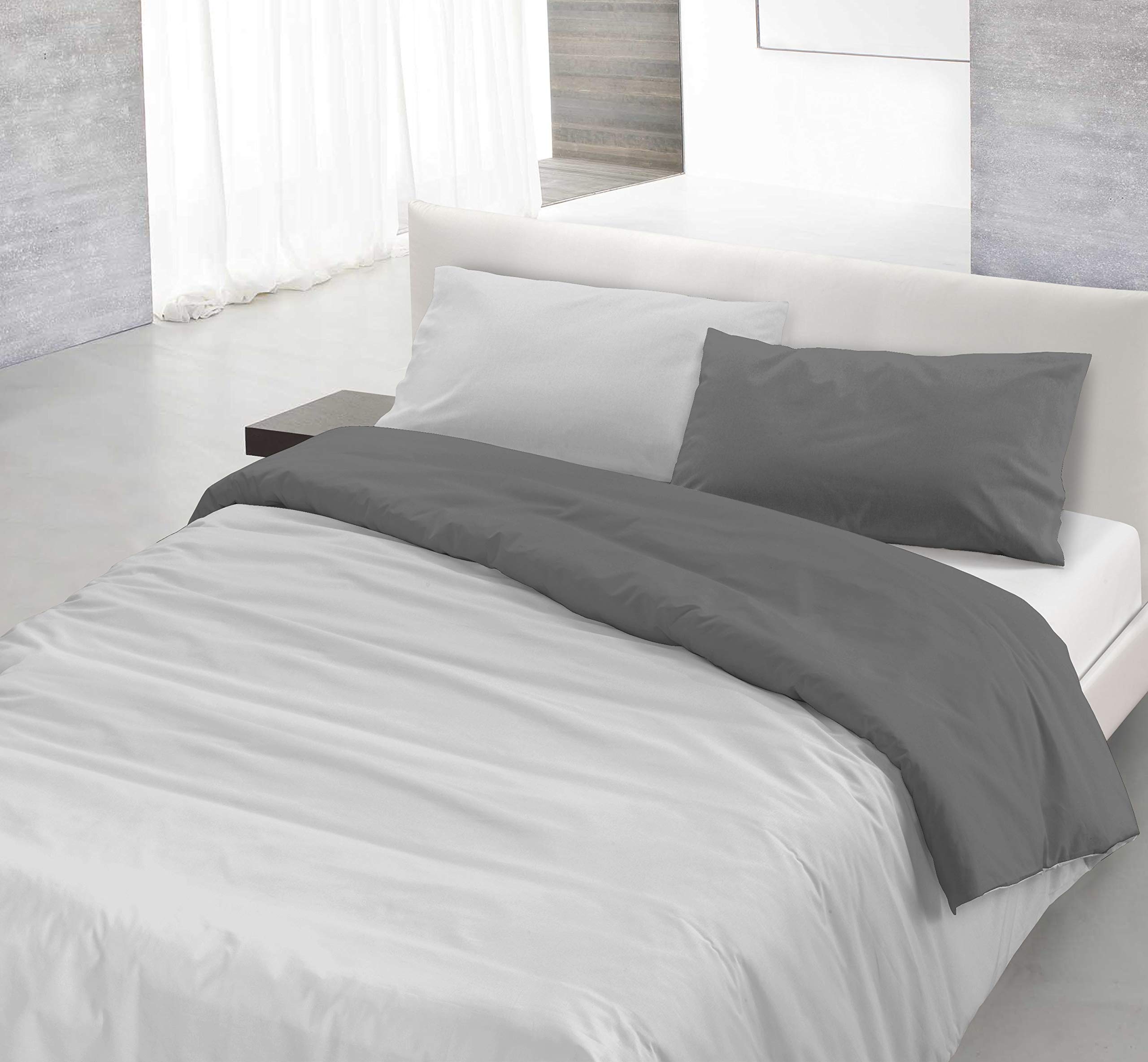 Italian Bed Linen Natural Color Doubleface Bettbezug, 100% Baumwolle, Öl grün/hell Grau, kleine Doppelte