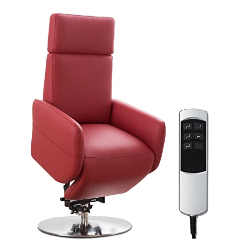 Cavadore TV-Sessel Cobra mit 2 E-Motoren und Aufstehhilfe / Elektrisch verstellbarer Fernsehsessel mit Fernbedienung / Relaxfunktion, Liegefunktion / bis 130 kg / L: 71 x 112 x 82 / Echtleder Rot