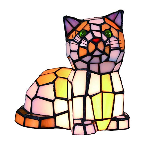 Tokira Tiffany Stil Glasmalerei Tischlampe Cat Nachttisch Art Deco Lampe Schreibtischlampe