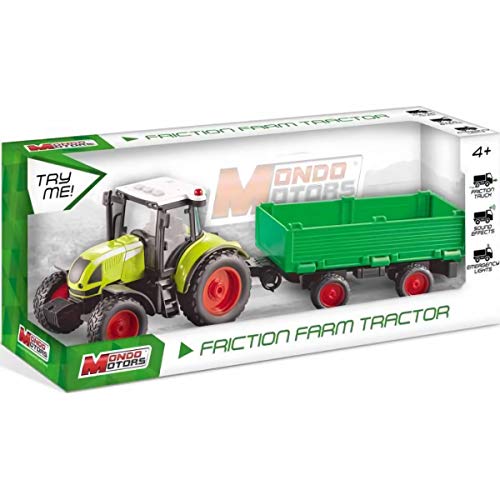 Mondo -51180 Arbeitsfahrzeuge Motors-Friction Farm Tractor Trailer Rückladung Kupplung Pull Back für Kinder - Größe 40 cm - Traktor mit Anhänger - 51180, Mehrfarbig, 51180