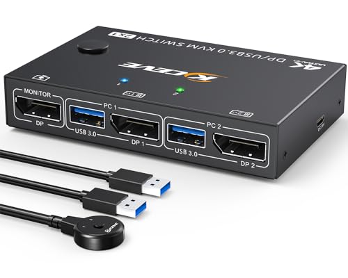 8K USB 3.0 KVM Switch Displayport 2 Ports 8K@30Hz 4K@120Hz,KVM Switch 2 PC 1 Monitore Support DP1.4 kompatibel mit D1.2,KVM Switches mit 4 USB 3.0 Ports für Tastaturen und Mäuse etc