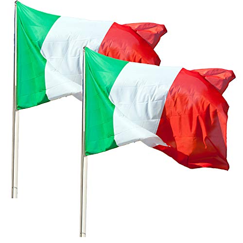 Klikil Italienische Flagge aus nautischem winddichtem Polyester -2 pcs -Flaggen Fahnen Fanartikel 90 x 150 cm Flagge von Italien mit Metall-Ösen