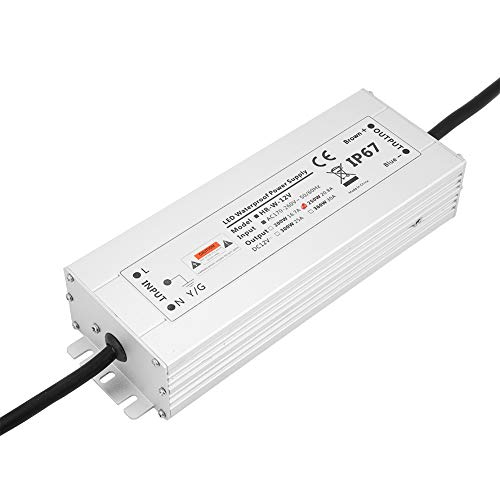 LED-Transformator, 12V / 24V 250W 20.8A / 10.4A LED-Netzteil IP67 Wasserdichtes LED-Lichtleisten-Netzteil mit Aluminiumgehäuse für Innen-LED, Lampe, Lichtleiste(12V 20.8A HRW-12V250W)