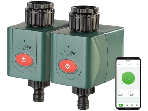Royal Gardineer WLAN Magnetventil Wasser: 2er-Set WLAN-Bewässerungscomputer mit Ventil, App-Wetterdatenabgleich (Gartenbewässerung Steuerungen WLAN, Bewässerungssteuerungen WLAN)