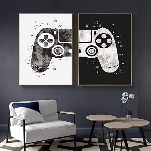 Abstrakte Schwarz-Weiß-Spielekonsole Joystick Poster und Drucke Leinwandbilder Wandkunst Bilder für Wohnzimmer Dekor-30x40cm 2 STK. Kein Rahmen