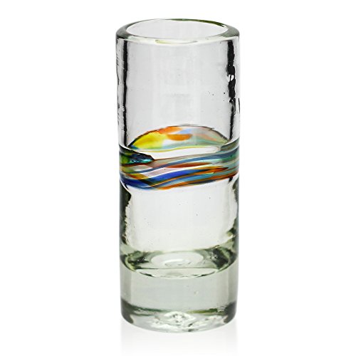 Tumia LAC Handgemachtes Tequila/Shot Glas - recyceltes Glas – Verschiedenfarbiger Streifen - Set aus 6 Gläsern