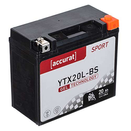 Accurat Motorradbatterie YTX20L-BS - 12V, 20Ah, 290A, zyklenfest, wartungsfrei, Gel - Starterbatterie, Batterie in Erstausrüsterqualität für Rasentraktor, Roller, Motorrad, Quad