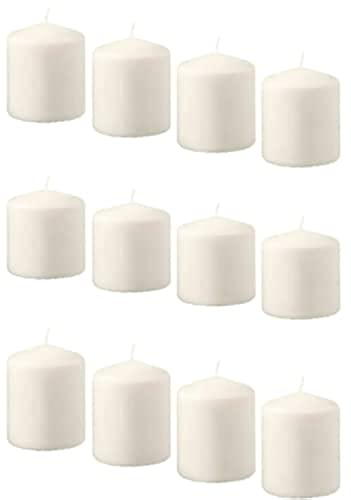 Ikea HEMSJÖ Kerzen aus pflanzlichem Wachs, geruchlos, natur/weiß, 8,9 cm, 12 Stück