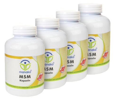 manako MSM (Methylsulfonylmethan) Kapseln human, 4 x 300 Stück, Dose a 210 g (4 x 300 Kapseln)