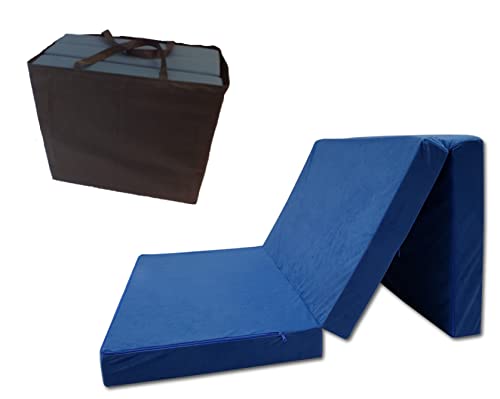 Klappmatratze Faltmatratze Klappbett - Made IN EU - als Matratze Gästebett Gästematratze einsetzbar (Blau mit Tasche, 80 x 200 cm)