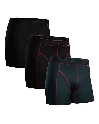 DANISH ENDURANCE Herren Sport Boxershorts 3 Pack (Mehrfarbig (1 x schwarz, 1 x grün/lila, 1 x schwarz/rot), Large)