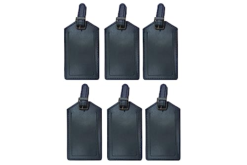 3 Stück Gepäckanhänger Kofferanhänger, aus Büffelleder mit Verstellbarem Riemen und Sichtschutzabdeckung (Schwarz 6 stück)