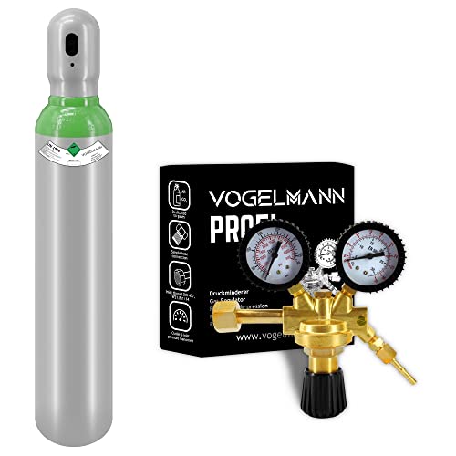 Vollflasche Argon/CO2, 8 l, 1,5 m³, mit Vogelmann-Regler, Gaszylinder zum Schweißen, Schweißgasflasche