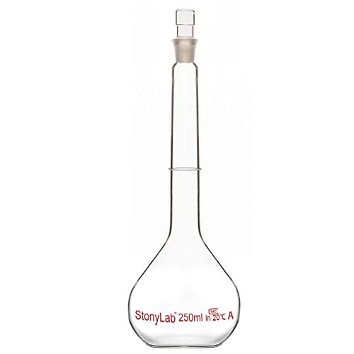stonylab Glas Messkolben Klasse A Volumetric Flask mit Glasstopfen, Borosilikatglas-Schwerwand-Messkolben-Toleranz ±0.15 ml - 250 ml