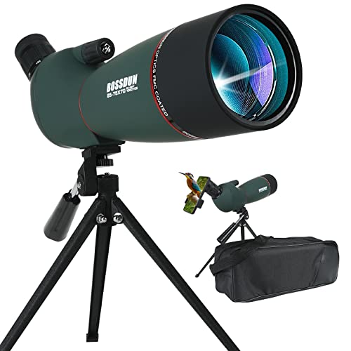 25-75x70 HD Spektiv Sportschützen mit Stativ- und Smartphone-Adapter, Zoom Bak4 Prism FMC Lens 45-Grad-abgewinkelte Teleskop für Vogelbeobachtung Wildlife Scenery Jagd Wildtiere Stargazing (GREENB)