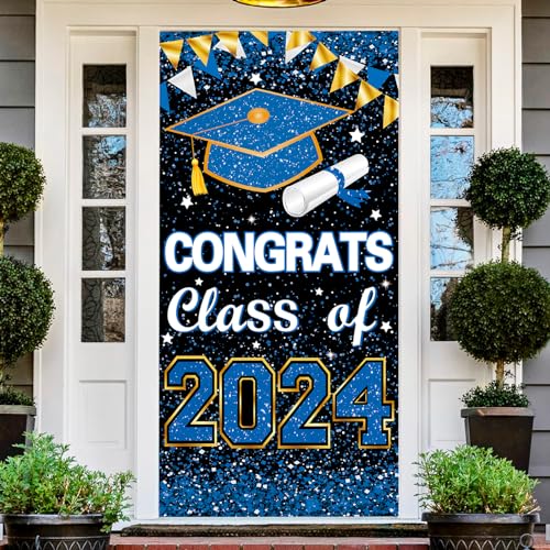 180 x 91 cm Congrats Grade Class of 2024 Schild Banner Türabdeckung Abschlussfeier Dekorationen Große Haustür Veranda Schild Hintergrund für Wand Indoor Outdoor Photo Booth Requisiten Party Supplies