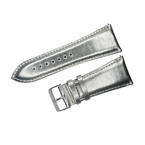 32mm Männer Large Size Uhrenarmband Kalb echtes Leder Armband Edelstahl Dornschließe Uhrenarmband Silber, 32mm