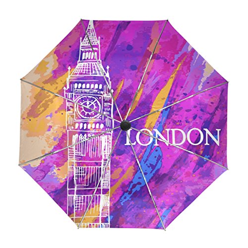 alaza Big Ben London Aquarell Regenschirm Reise Auto Öffnen Schließen UV-Schutz Windsicher
