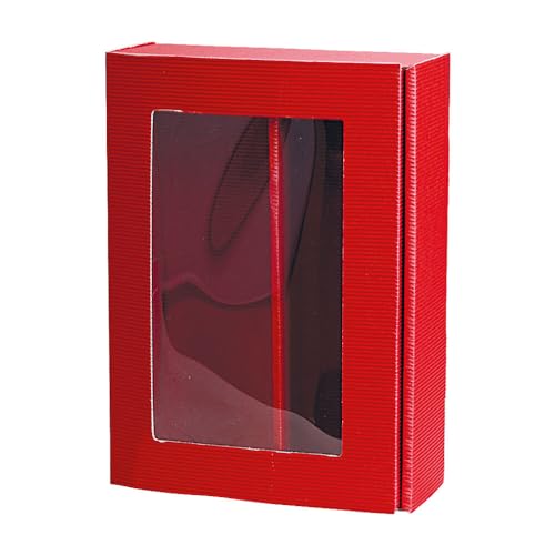 Geschenkkarton Sofia, Wellpappe, rot, Sichtfenster, 25,5 x 18 x 7 cm, 25 Stück