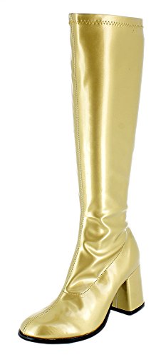 Das Kostümland Gogo Damen Retro Lackstiefel - Gold Gr. 36 - Tolle Schuhe zur 70er 80er Jahre Disco Hippie Mottoparty