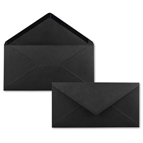 100 Brief-Umschläge Schwarz DIN Lang - 110 x 220 mm (11 x 22 cm) - Nassklebung ohne Fenster - Ideal für Einladungs-Karten - Serie FarbenFroh