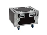 Roadinger Rack Profi KM 8HE, 55cm Einbautiefe, mit Rollen | PRO Flightcase für 483-mm-Geräte (19") | Gestanzte Rackschienen für Käfigmuttern | 4 Klappgriffe | 4 Schlösser | 4 Rollen mit 2 Bremsen